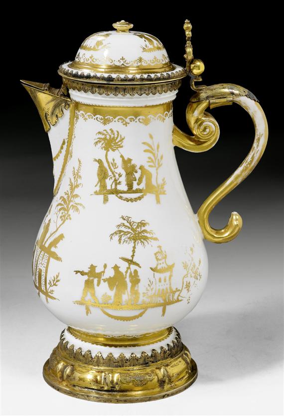 Appraisal: LARGE COFFEE POT WITH FINE SILVER GILT MOUNT AND GOLD