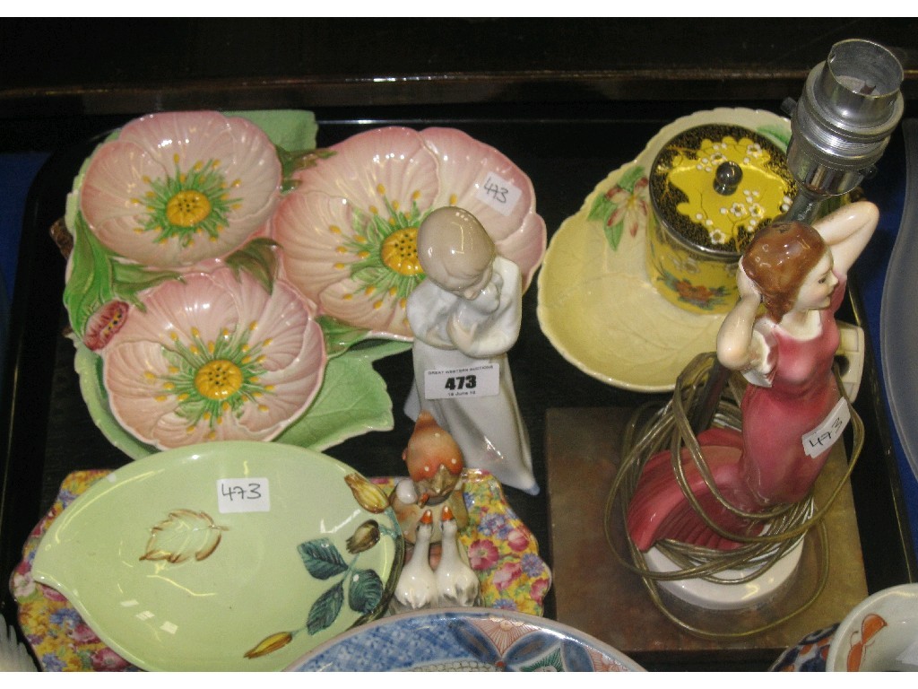 Appraisal: Tray lot comprising assorted Carlton Ware dishes Nao figure Hummel