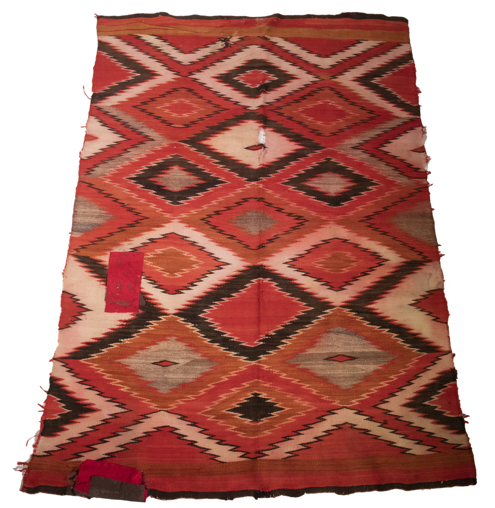 Appraisal: NAVAJO WEARING BLANKET CIRCA Lightning Steppe Pattern in traditional red