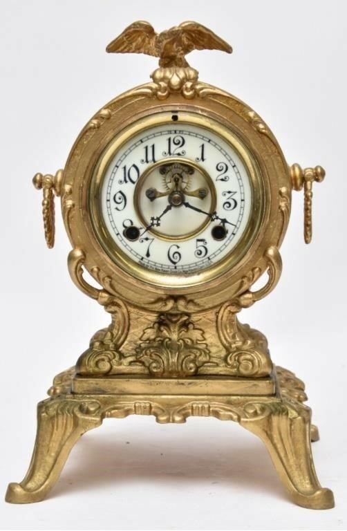 Appraisal: New Haven mantel clock with open escapement white metal h