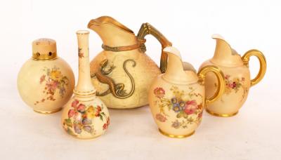 Appraisal: A Royal Worcester blush ivory lizard jug cm high two