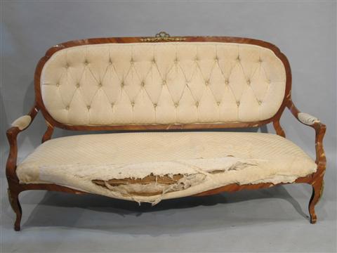 Appraisal: VICTORIAN SETTEE Exotic veneer with brass mounts - h w