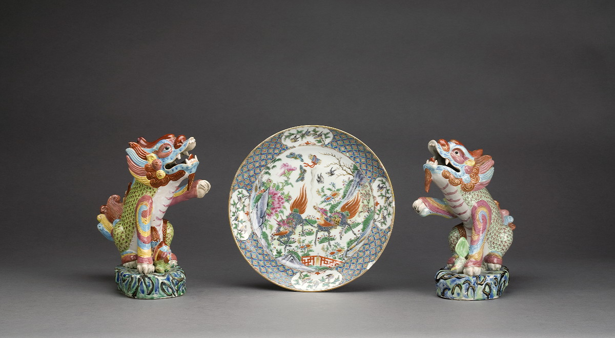 Appraisal: PAIR OF CHINESE EXPORT PORCELAIN FAMILLE ROSE FIGURES OF DRAGONS