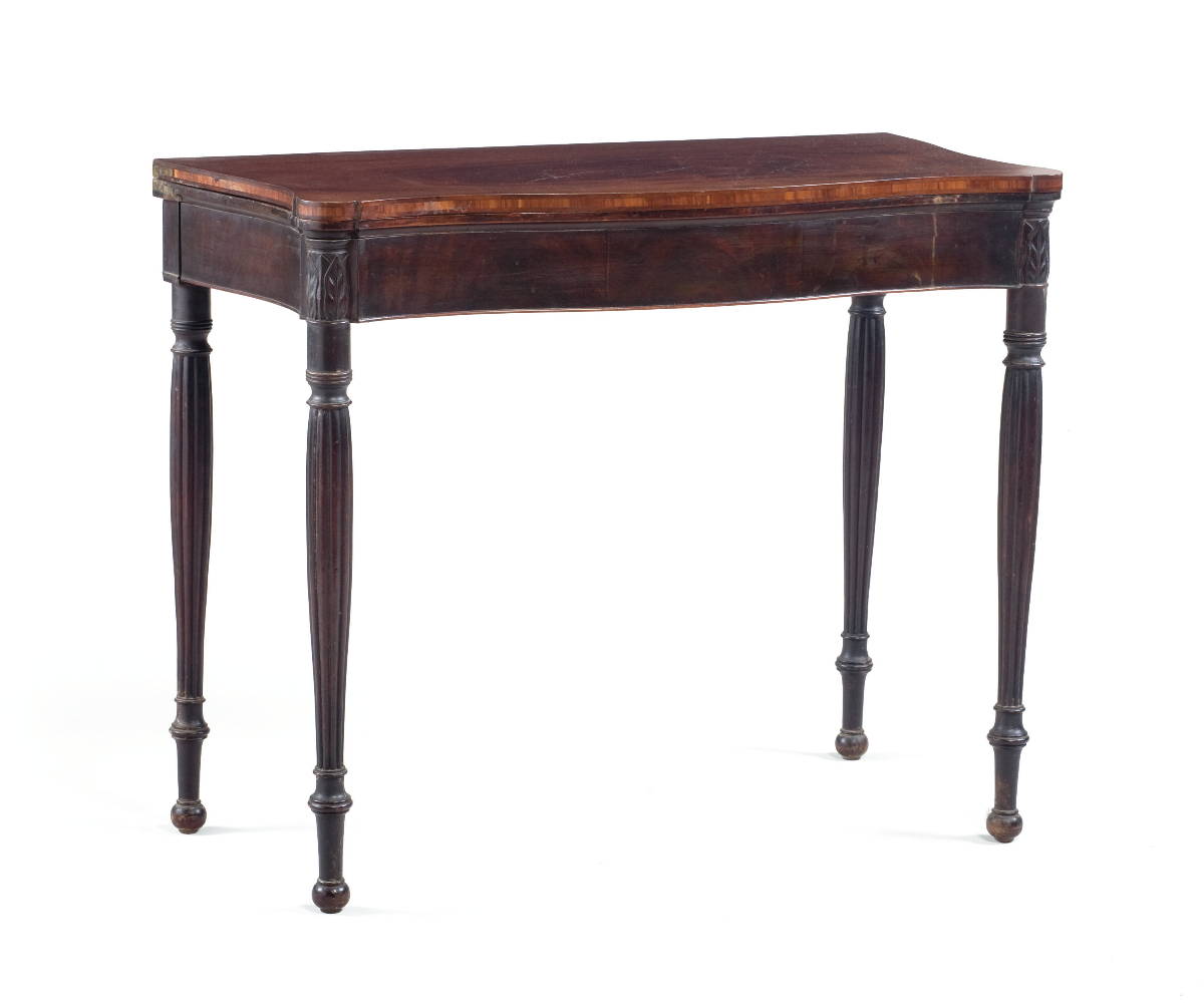 Appraisal: SALEM MASSACHUSETTS SHERATON CARVED MAHOGANY CARD TABLE The rectangular top