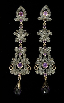 Appraisal: Georgian-Inspired Ear Pendants Set with Diamonds and Amethysts Fashioned in