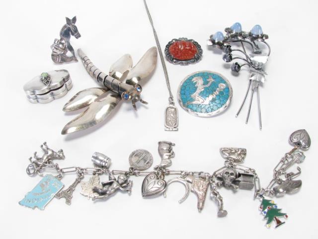 Appraisal: Group of Sterling silver jewelry items including dragonfly pin flower