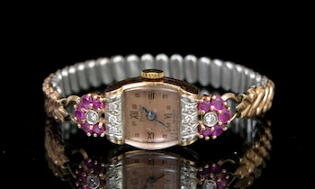 Appraisal: A Mid-Century Piaget Dress Watch with Diamonds and Rubies Oblong