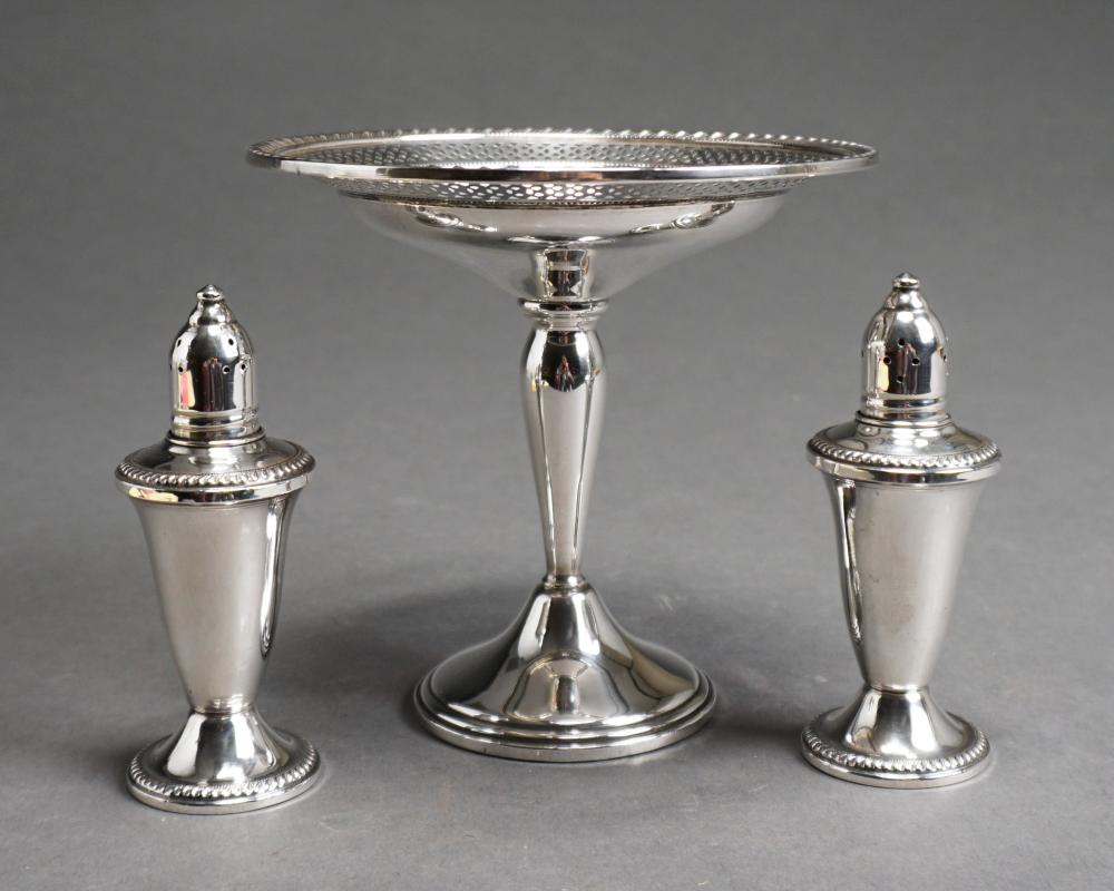 Appraisal: Weighted Sterling Silver Compote and Pair of Shakers