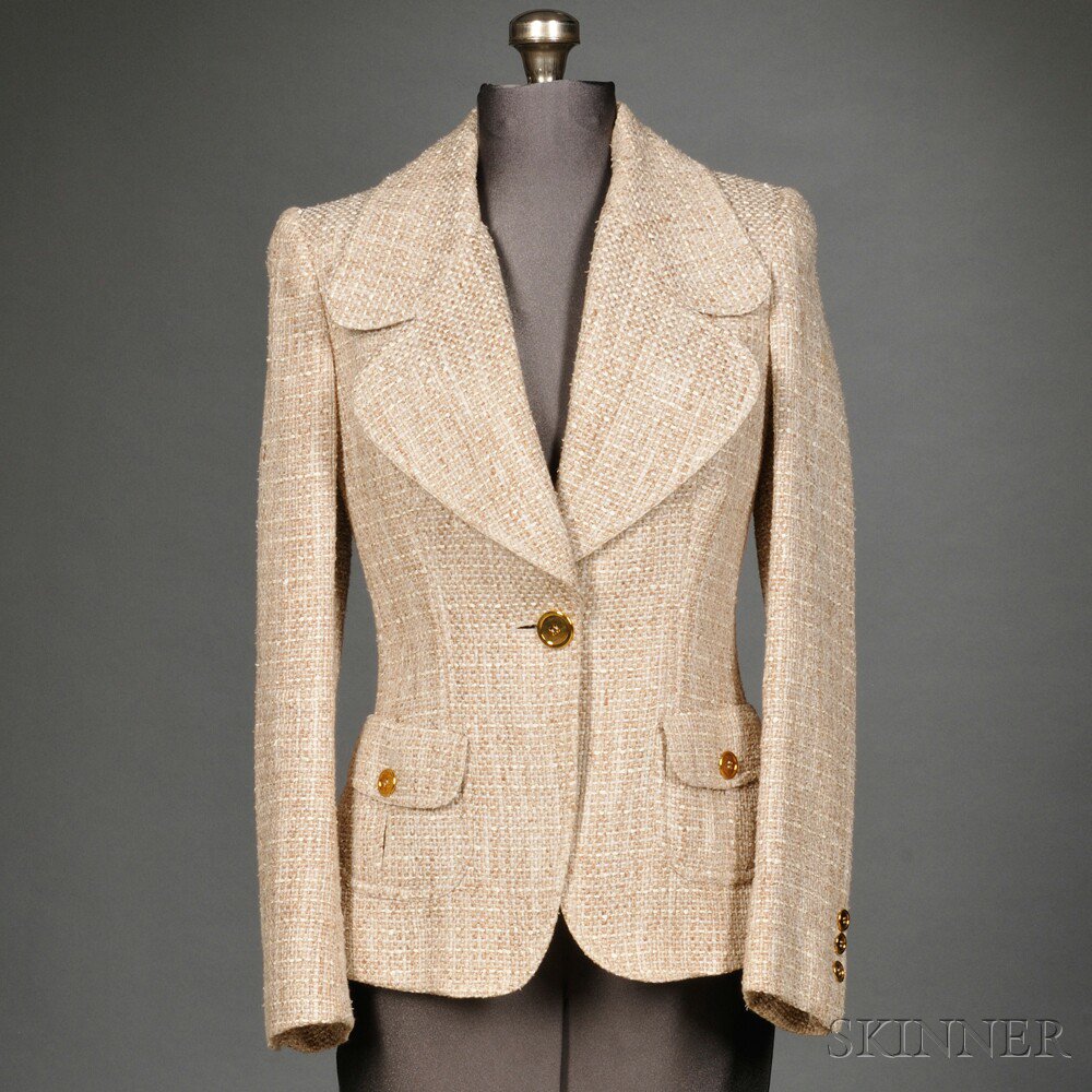 Appraisal: Burberry White and Taupe Silk Tweed Jacket labeled BURBERRY with