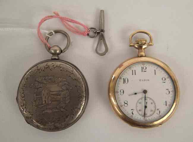 Appraisal: Lot two pocket watches including Elgin and unmarked with ship