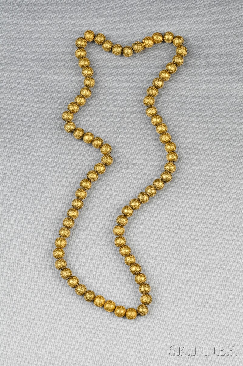 Appraisal: Etruscan Revival Gold Bead Necklace Carter Howe Co composed of