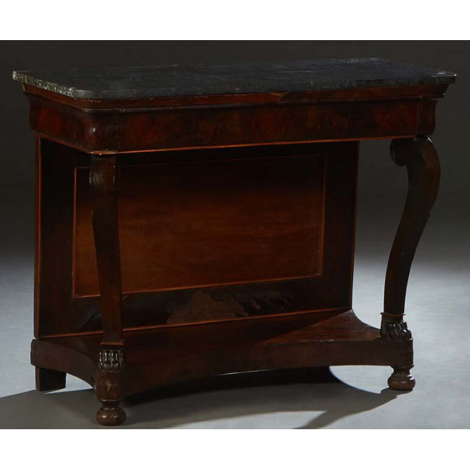 Appraisal: French Empire Style Carved Walnut Marble Top Pier Table c