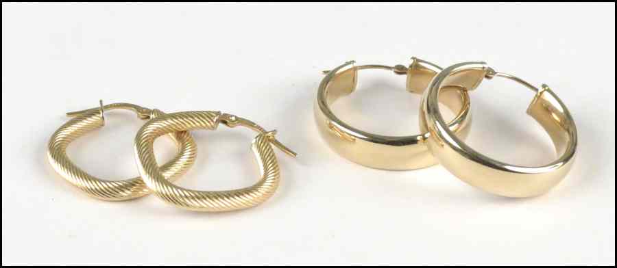 Appraisal: TWO PAIR OF YELLOW GOLD HOOPS One the other grams