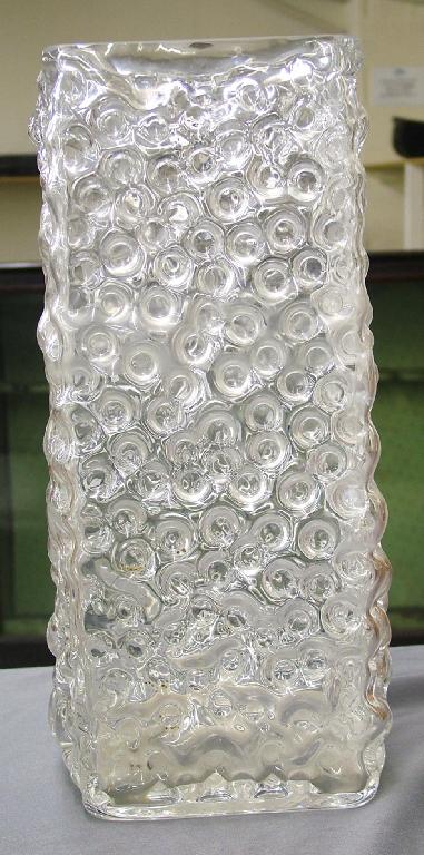 Appraisal: Large Dartington square clear glass bubble vase signed high