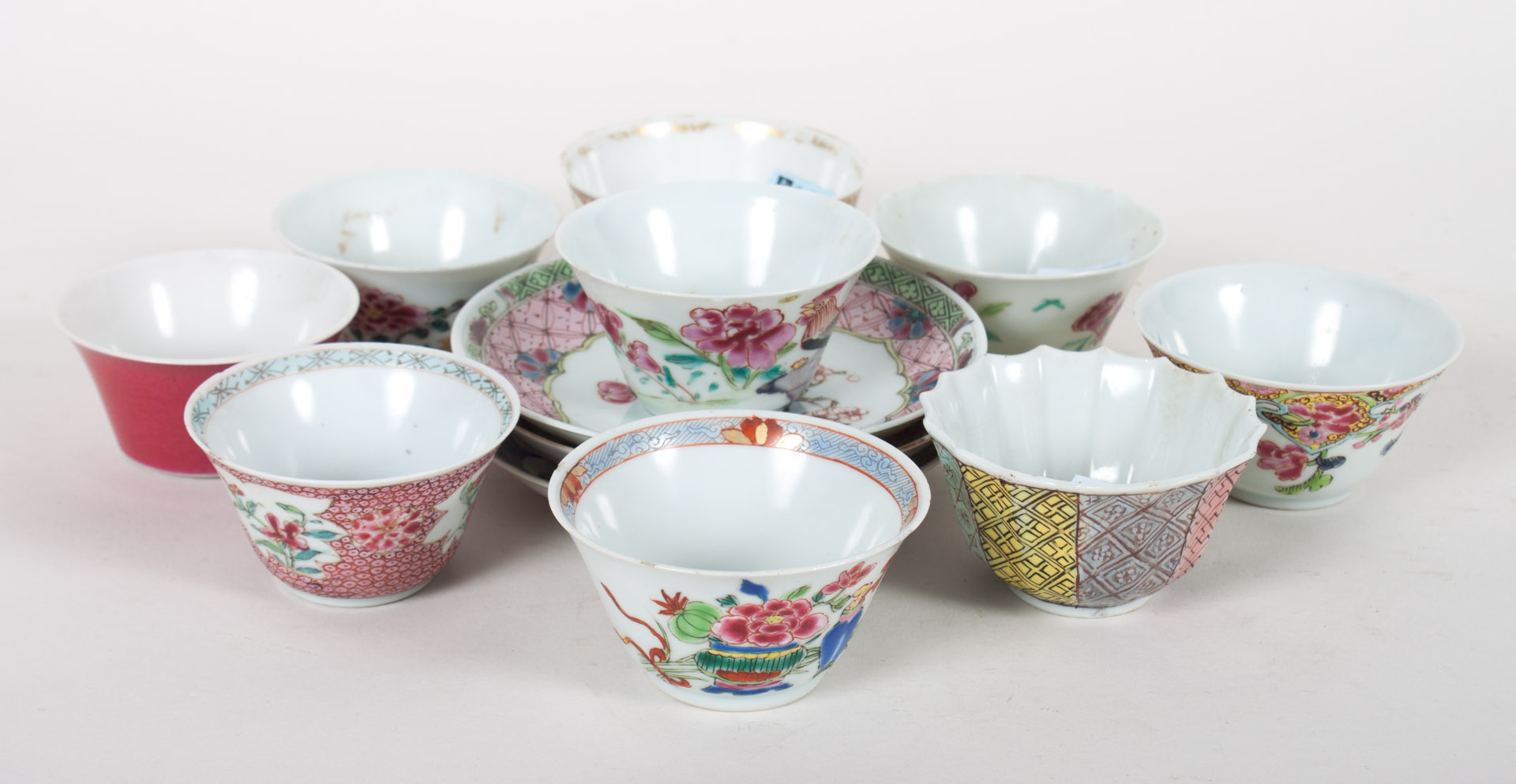 Appraisal: Asstd Chinese Export Famille Rose cups saucers circa - nine