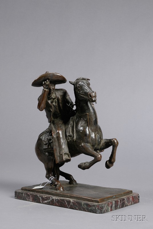 Appraisal: Bronze Sculpture of a Vaquero on Horseback Mexico unidentified artist