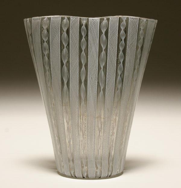 Appraisal: Venini Zanfirico Latticino vase c 's Composed of vertical canes