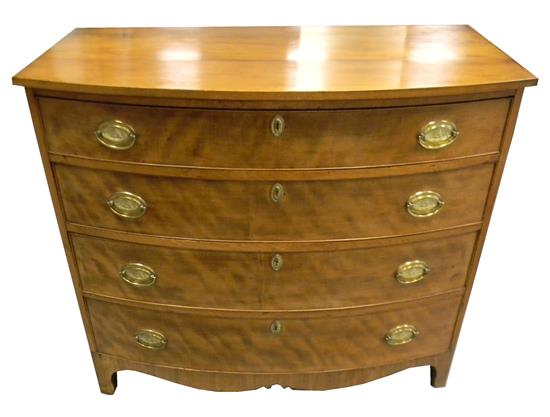 Appraisal: Bowfront chest with four drawers American Hepplewhite cherry and mahogany