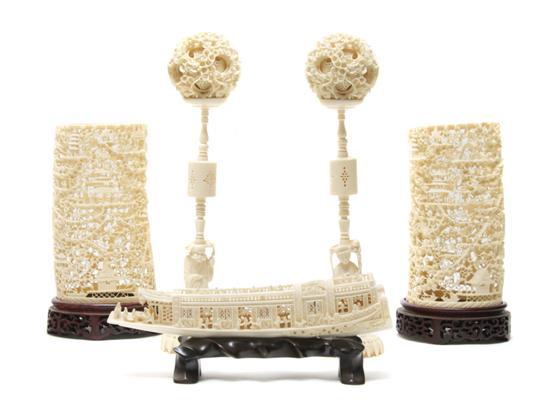 Appraisal: Group of Carved Ivory Articles comprised of a pair of