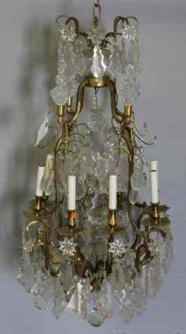 Appraisal: Vintage Brass Crystal Skeleton Form LightChandelier From a Manhattan lighting