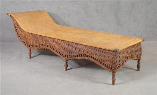 Appraisal: Wicker Day Bed Early th Century Woven rattan platform Curved