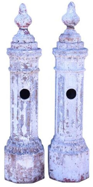 Appraisal: pair Cast iron stanchions bollards shaped finial over octagonal column-form