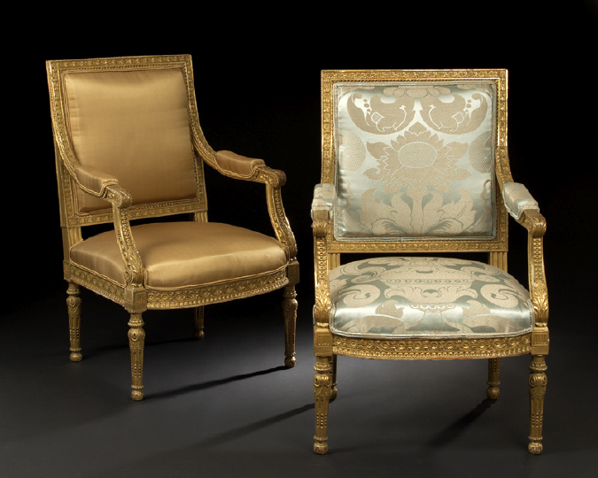 Appraisal: Pair of Louis XVI-Style Giltwood Fauteuils fourth quarter th century