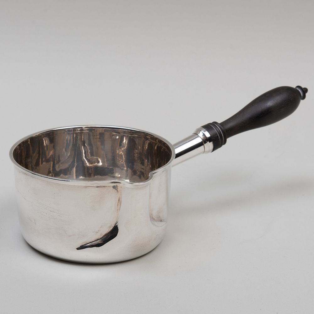 Appraisal: French Silver Brandy Warmer Marked ' ' ebonized wood handle