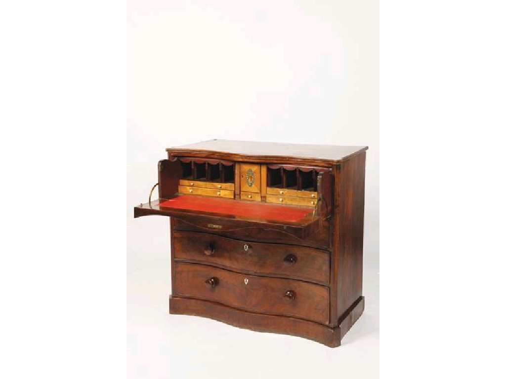 Appraisal: A GEORGE III MAHOGANY SERPENTINE SECRETAIRE CHEST in the manner