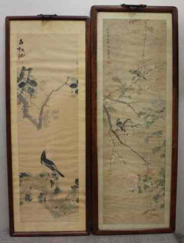 Appraisal: Two Antique Asian Paintings on Fabric Nice original frames From