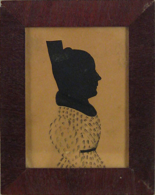 Appraisal: American watercolor and hollowcut silhouette of a woman ca x