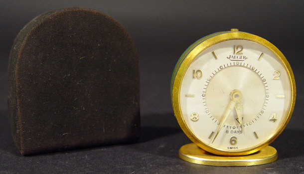 Appraisal: Jaeger travel alarm clock with eight day movement and gilt