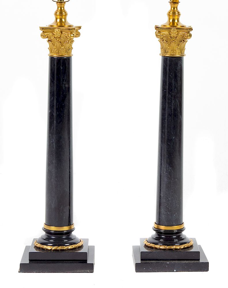 Appraisal: A Pair of Gilt Bronze Mounted Columnar Lamps A Pair