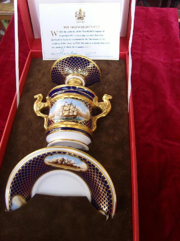 Appraisal: A boxed limited edition Spode -handled cup cover and stand