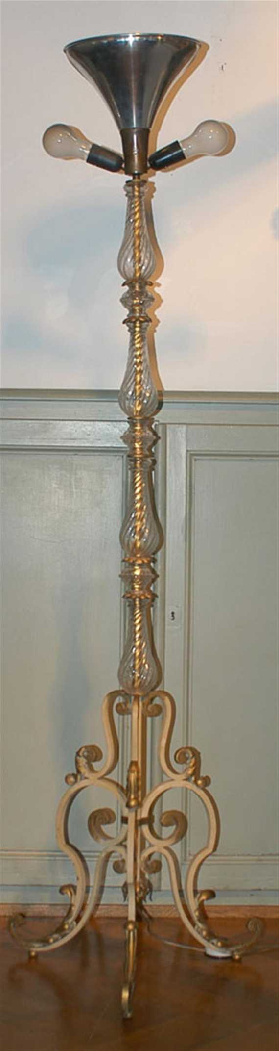 Appraisal: ITALIAN FLOOR LAMP Murano circa Glass and lacquered wrought iron