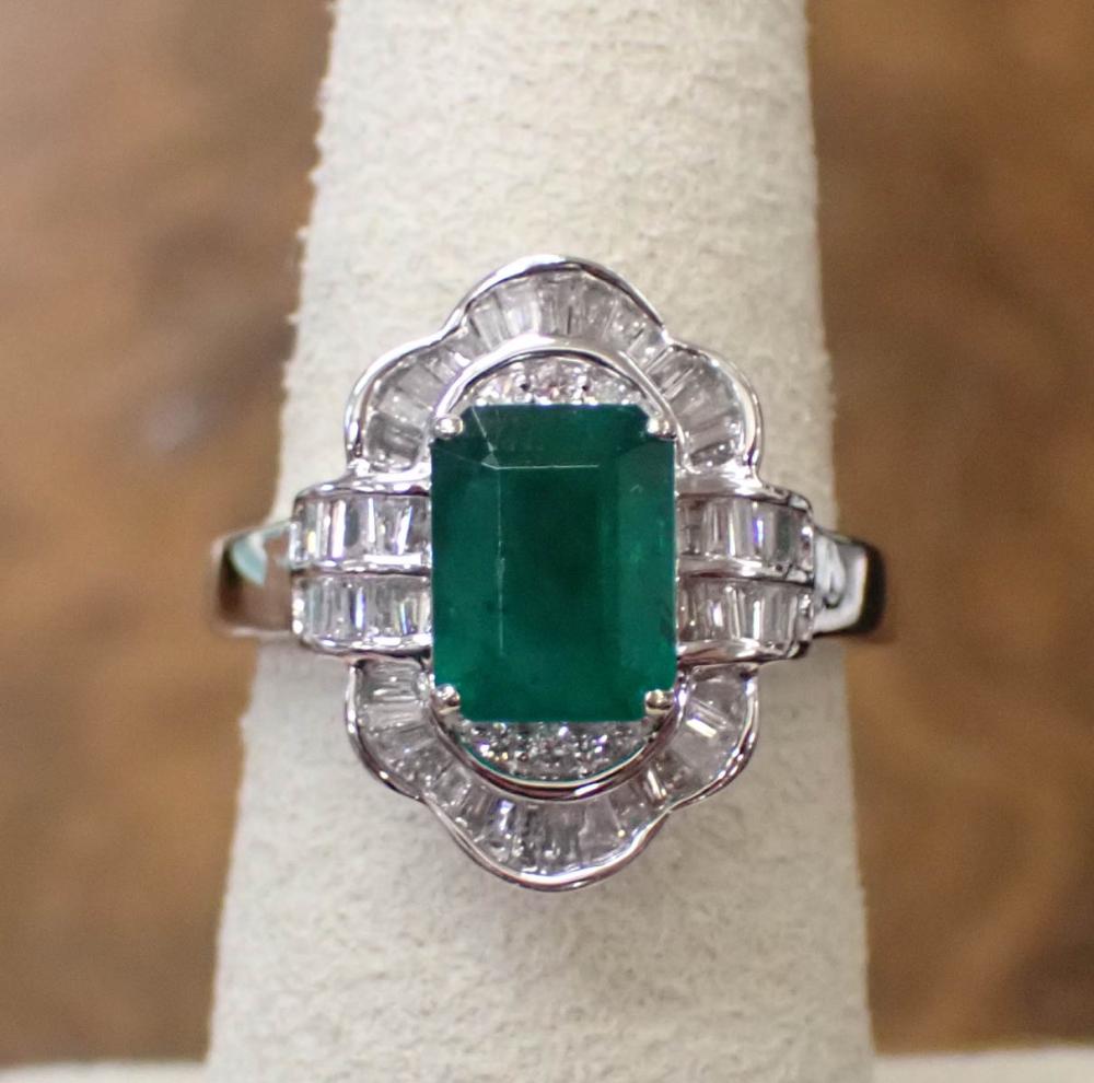 Appraisal: EFFY BRAND EMERALD DIAMOND AND WHITE GOLD RING The k