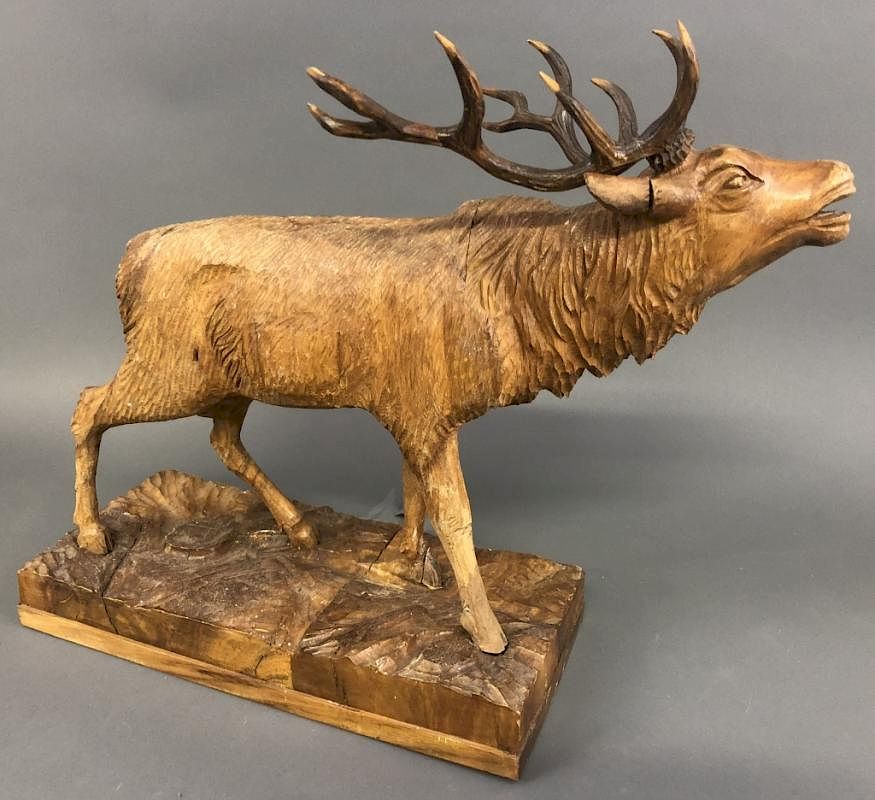 Appraisal: Black Forest Carved Elk Black Forest carved elk circa with