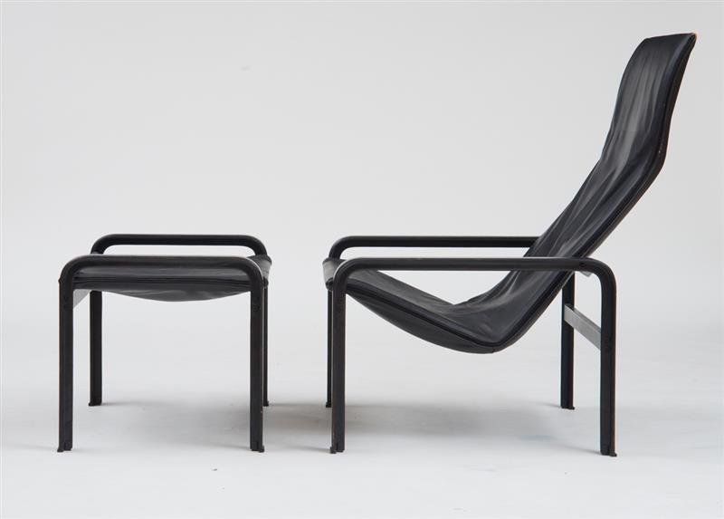 Appraisal: LOUNGE CHAIR AND STOOL MATTEO GRASSI 's Leather and metal