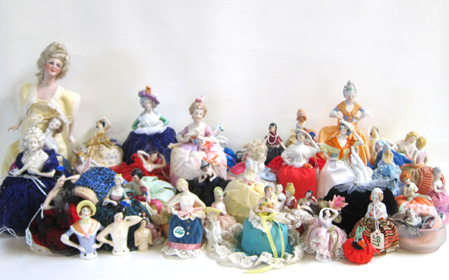 Appraisal: FORTY-EIGHT HALF DOLLS in porcelain and bisque including a variety