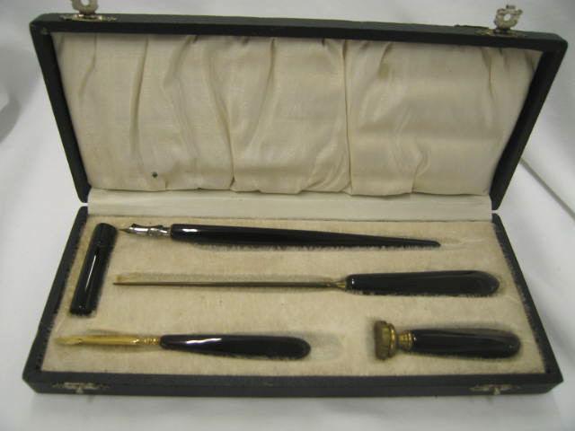 Appraisal: Antique Writing Set in Original Box pcs cherry amber type