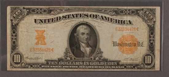 Appraisal: United States Gold Certificate Series of signed Teehee and Burke