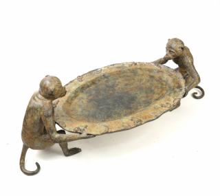 Appraisal: Bronze Monkey Dish Two monkeys holding an oval dish with