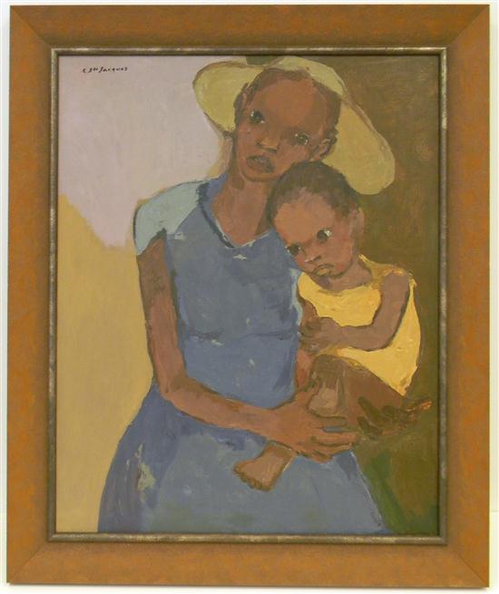 Appraisal: Carlo Jean Jacques Haitian - acrylic on canvas ''Mother and