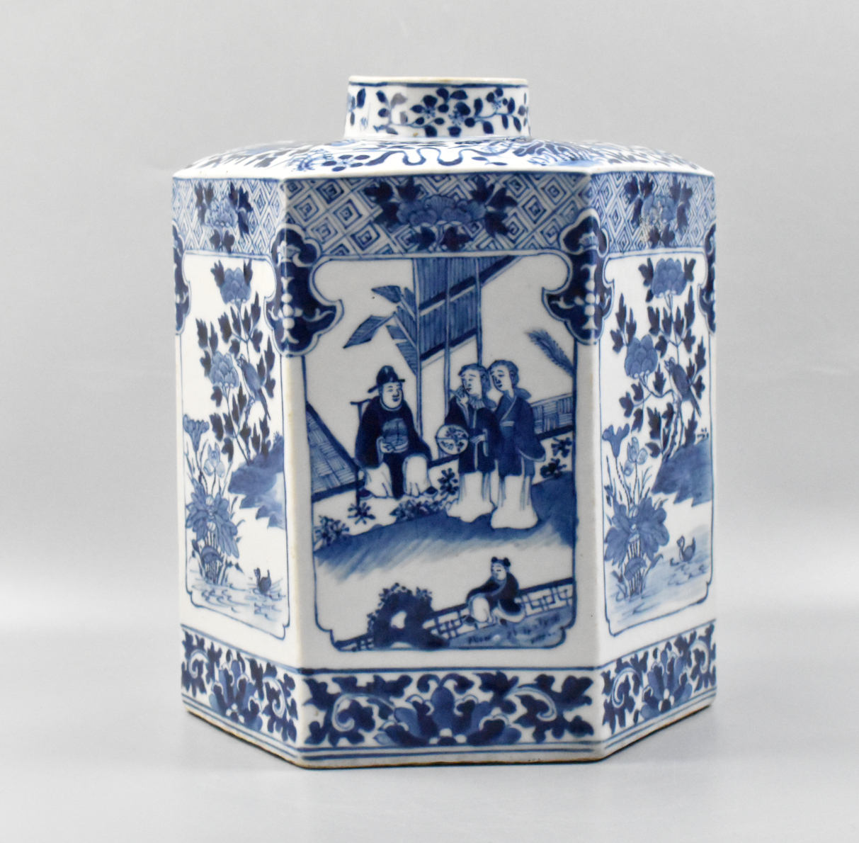 Appraisal: A large Chinese blue and white hexagonal tea caddy dating