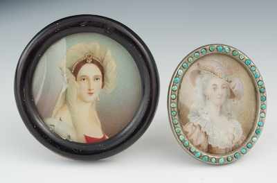 Appraisal: Two Portrait Miniatures First a circular portrait on celluloid illegibly