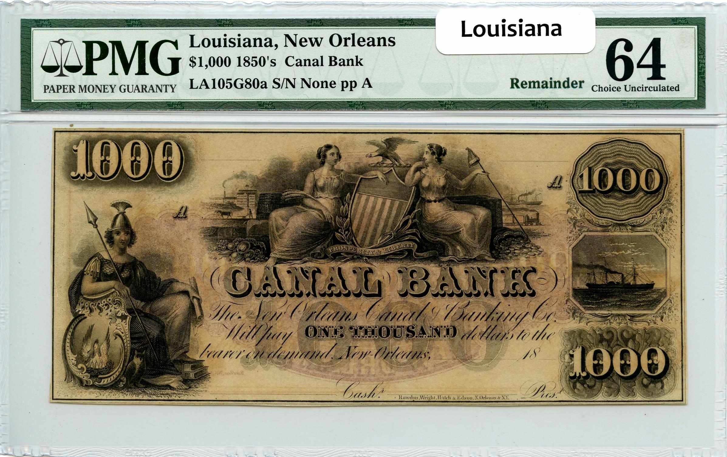 Appraisal: New Orleans LA The Canal Bank s PMG This is