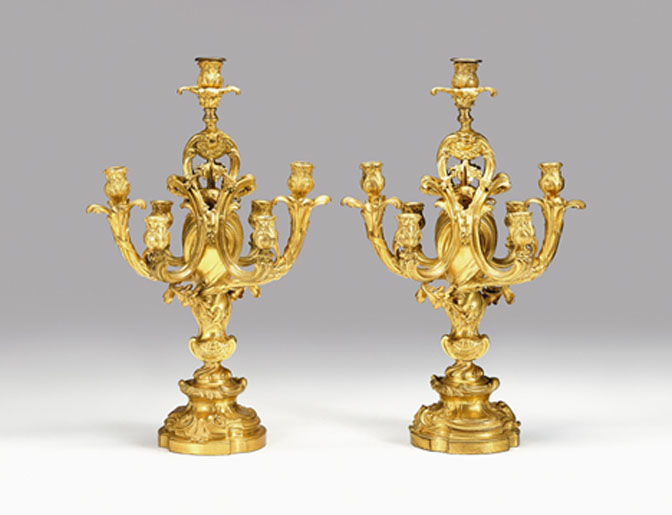 Appraisal: Pair of French gilt-bronze seven-light candelabra francois linke circa The