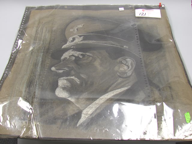 Appraisal: Pencil drawing of Adolf Hitler wearing his visor cap Overtones