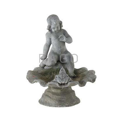 Appraisal: LEAD SHELL FORM GARDEN FOUNTAIN With infant and frog th