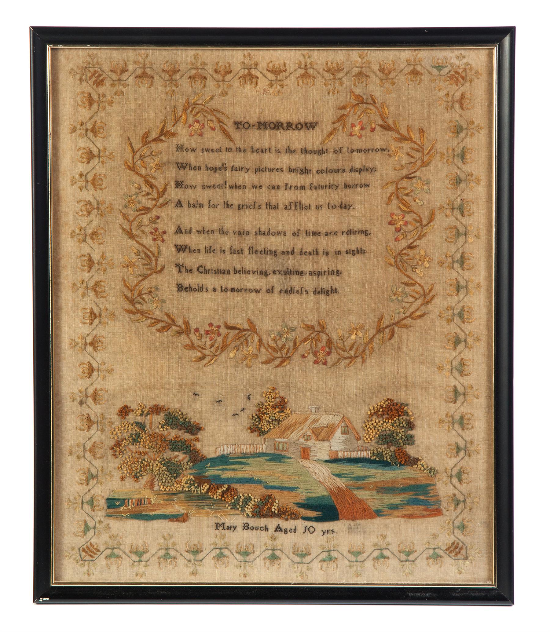 Appraisal: NEEDLEWORK SAMPLER American or English - silk on wool A